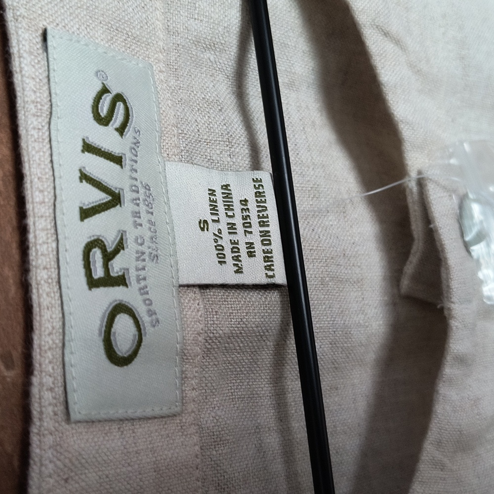 NWOT Orvis Oatmeal 100% Linen Button Up Short Sleeve Top Sz Small Women - Picture 3 of 17